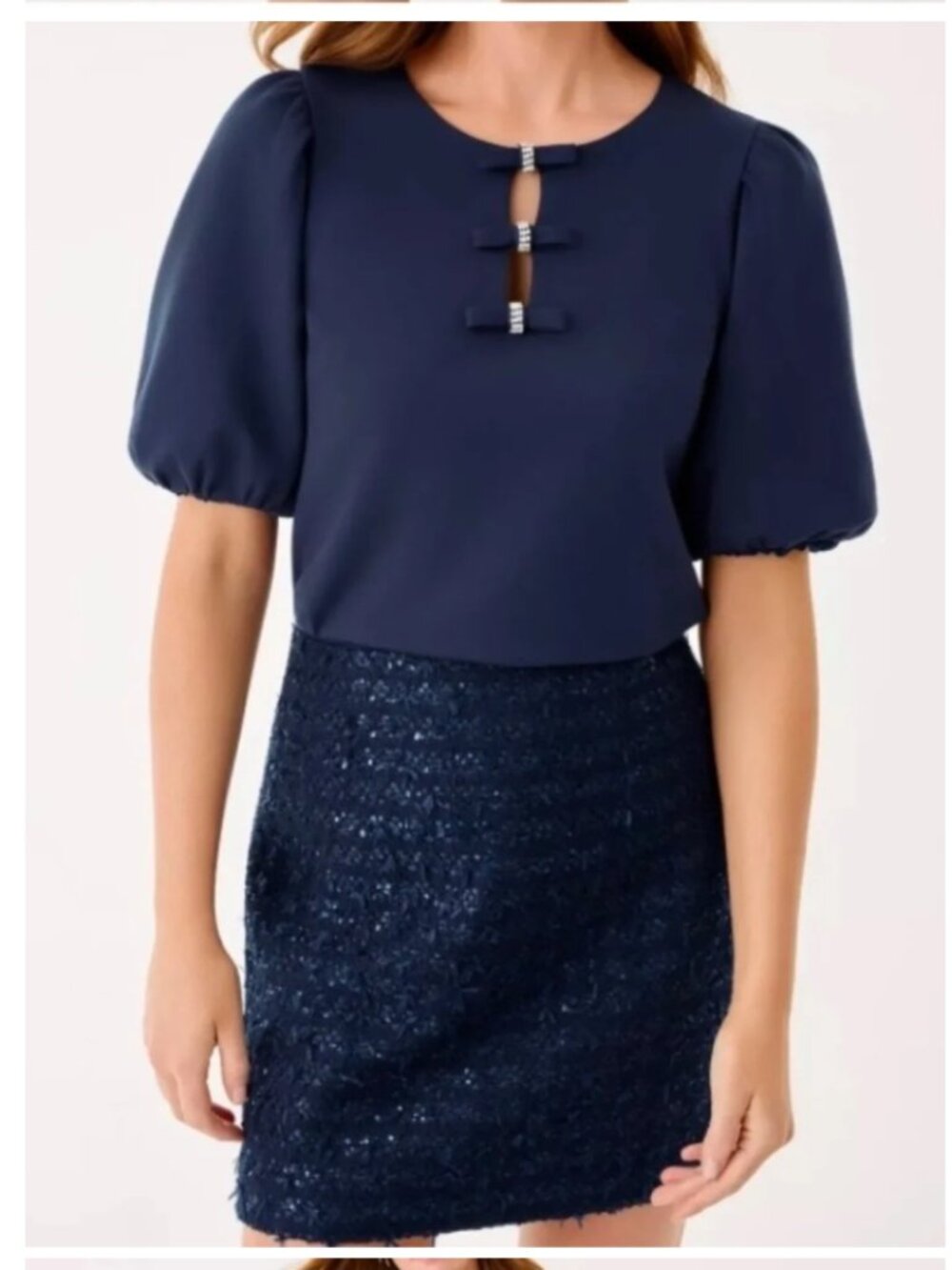 NWT Lilly Pulitzer Ethenia Bow Knit Top Large Low Tide Navy